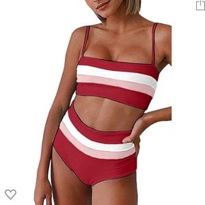 Striped bandeau bikini set